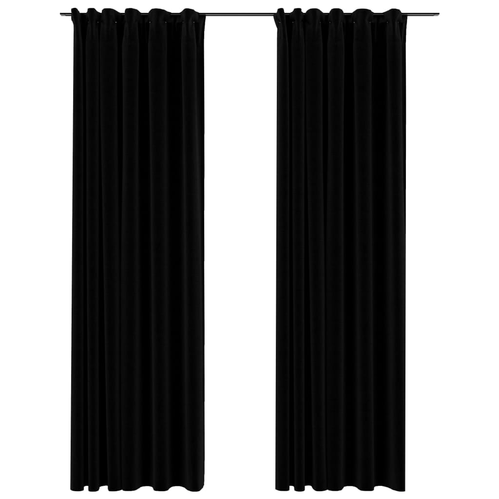 vidaXL Zatemňovací závěsy s háčky vzhled lnu 2 ks černé 140 x 225 cm