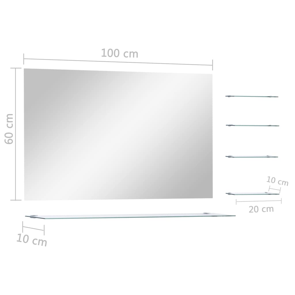 vidaXL Nástěnné zrcadlo s 5 poličkami stříbrné 100 x 60 cm