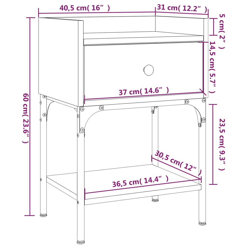 vidaXL Noční stolek hnědý dub 40,5 x 31 x 60 cm kompozitní dřevo