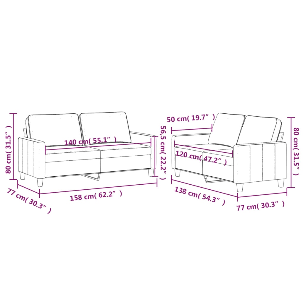vidaXL 2dílná sedací souprava s poduškami krémová samet
