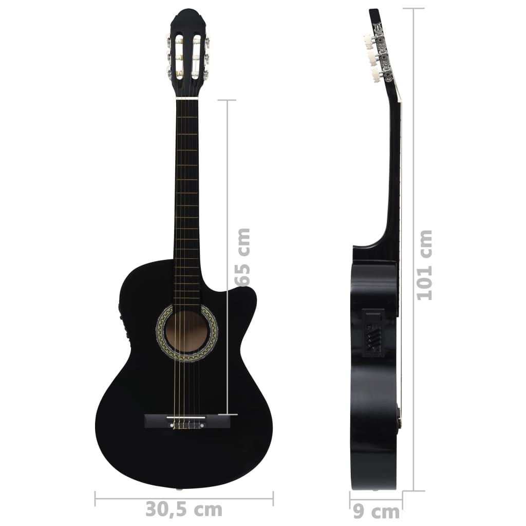 vidaXL Folková akustická kytara s výřezem ekvalizér a 6 strun černá