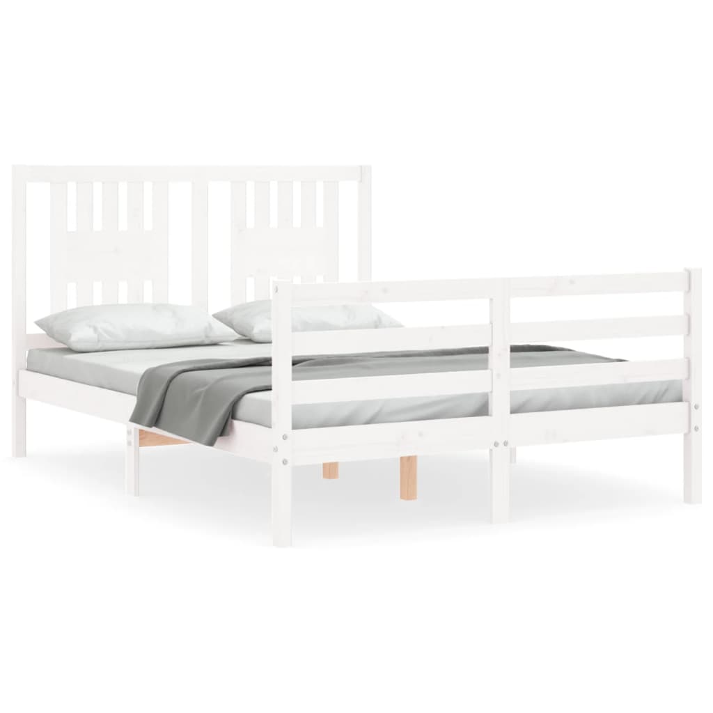 vidaXL Rám postele s čelem bílý Small Double masivní dřevo