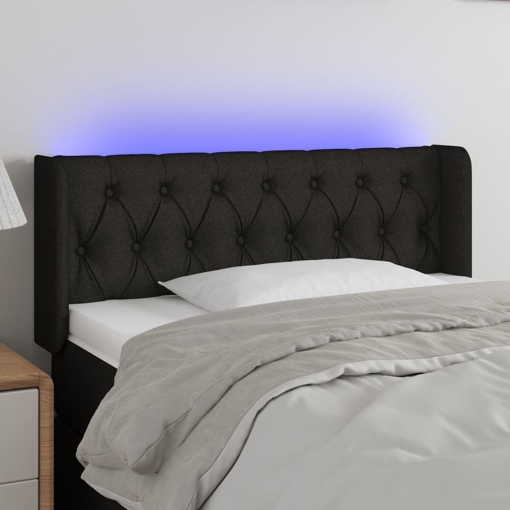 vidaXL Čelo postele s LED černé 103 x 16 x 78/88 cm textil