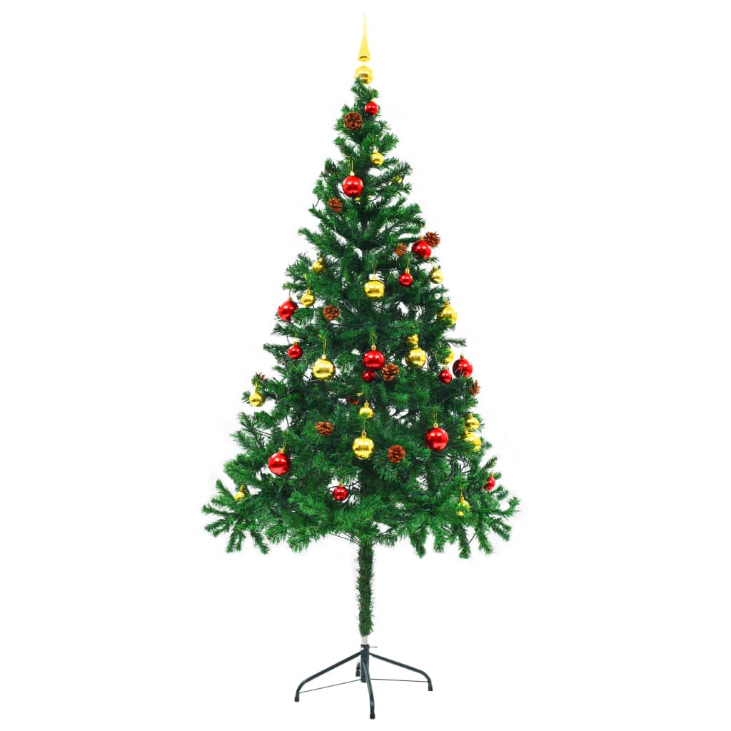vidaXL Umělý vánoční stromek s baňkami a LED osvětlením zelený 180 cm