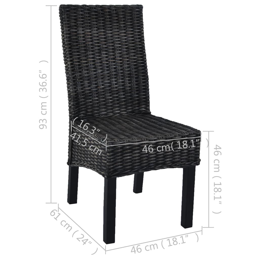 vidaXL Jídelní židle 2 ks černé ratan kubu a mangovníkové dřevo