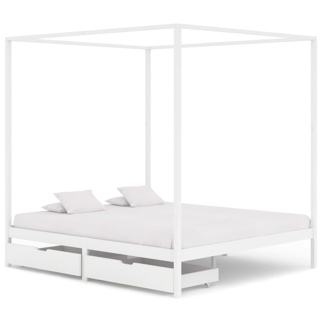 vidaXL Rám postele s nebesy 2 zásuvky bílý masivní borovice 180x200 cm