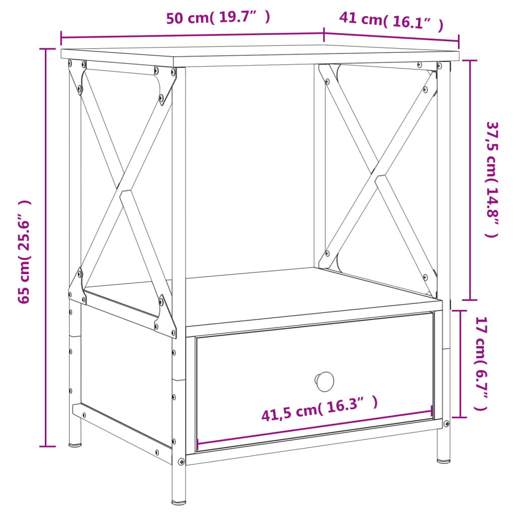 vidaXL Noční stolek hnědý dub 50 x 41 x 65 cm kompozitní dřevo