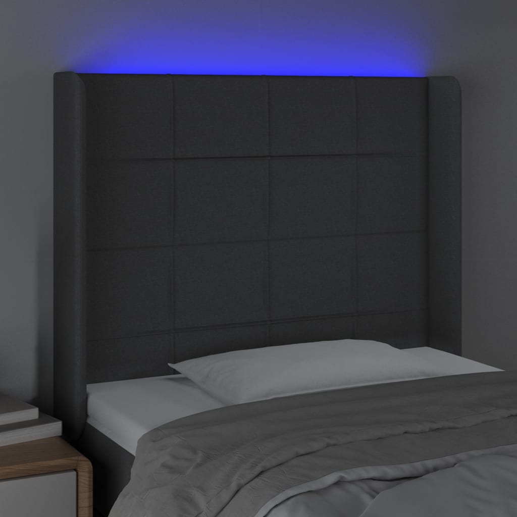 vidaXL Čelo postele s LED tmavě šedé 103 x 16 x 118/128 cm textil