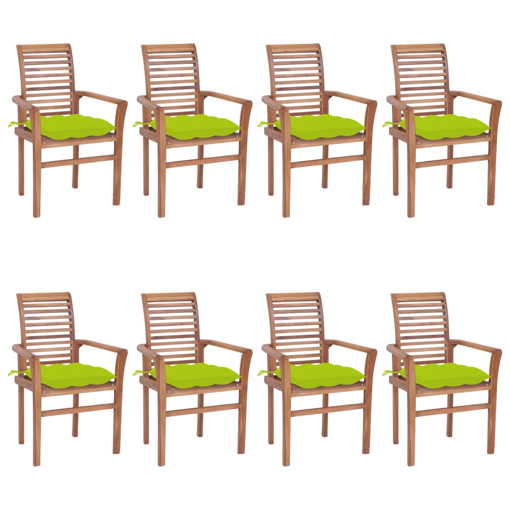vidaXL Jídelní židle 8 ks jasně zelené podušky masivní teak