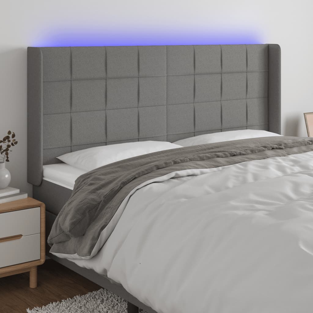 vidaXL Čelo postele s LED tmavě šedé 163 x 16 x 118/128 cm textil
