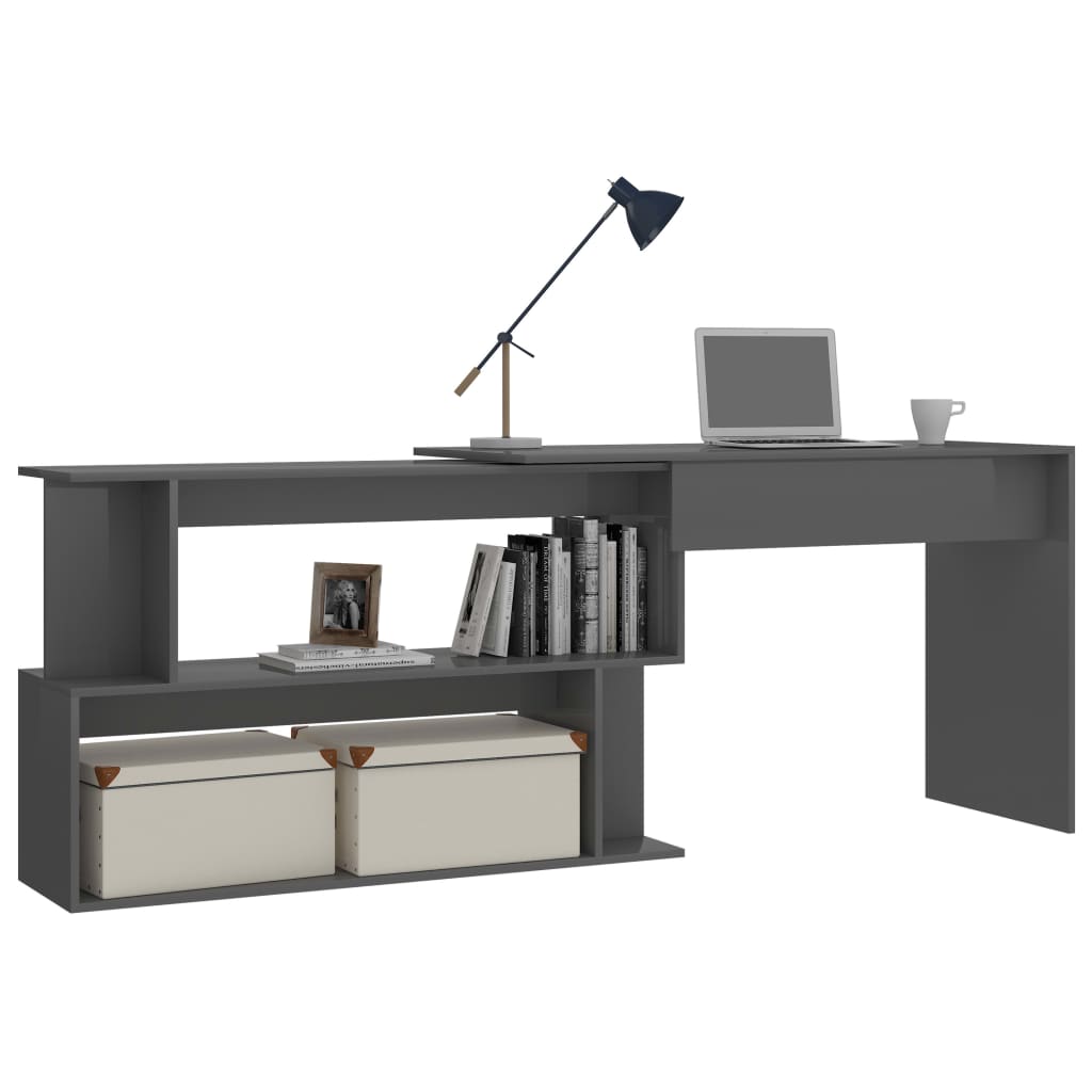 vidaXL Rohový psací stůl šedý vysoký lesk 200 x 50 x 76 cm dřevotříska