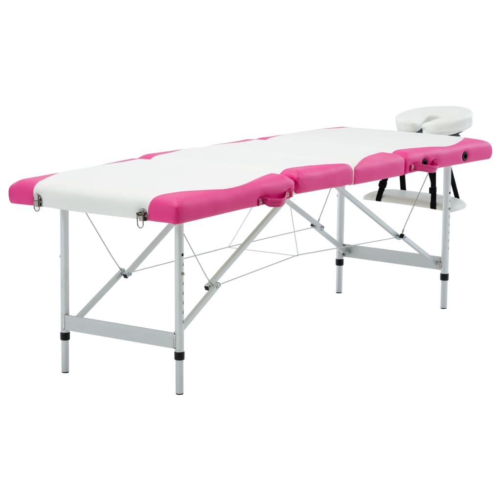 vidaXL Skládací masážní stůl se 4 zónami hliník bílo-růžový