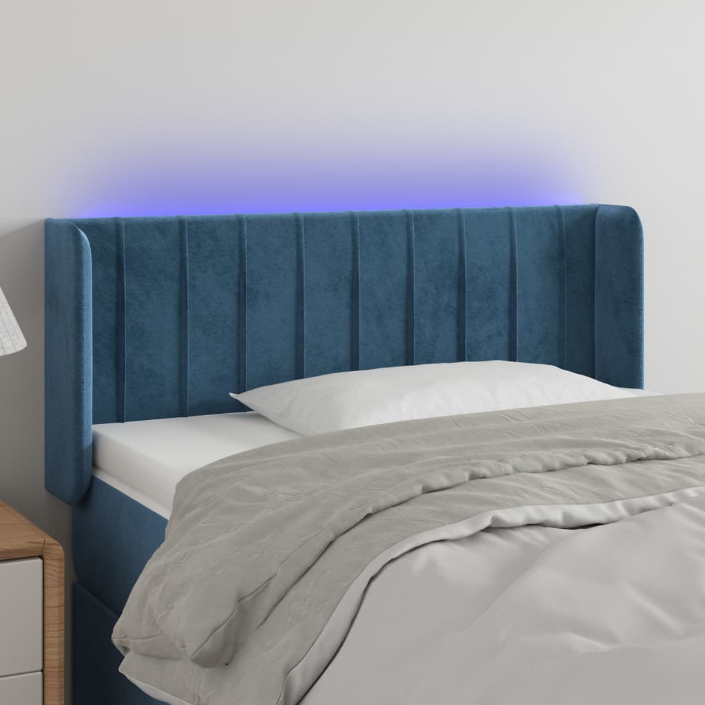 vidaXL Čelo postele s LED tmavě modré 83 x 16 x 78/88 cm samet