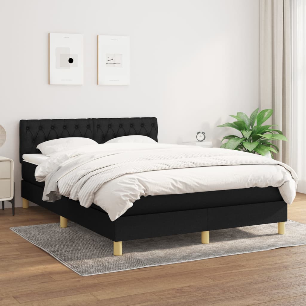 vidaXL Box spring postel s matrací černá 140x200 cm textil