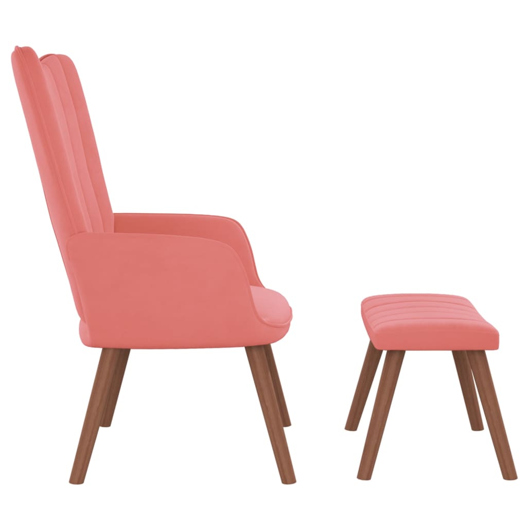 vidaXL Relaxační křeslo se stoličkou růžové samet