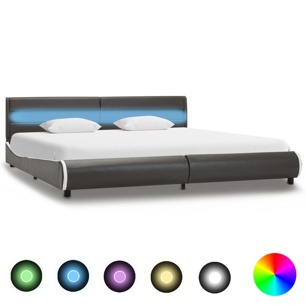 vidaXL Rám postele s LED světlem antracitový umělá kůže 180 x 200 cm