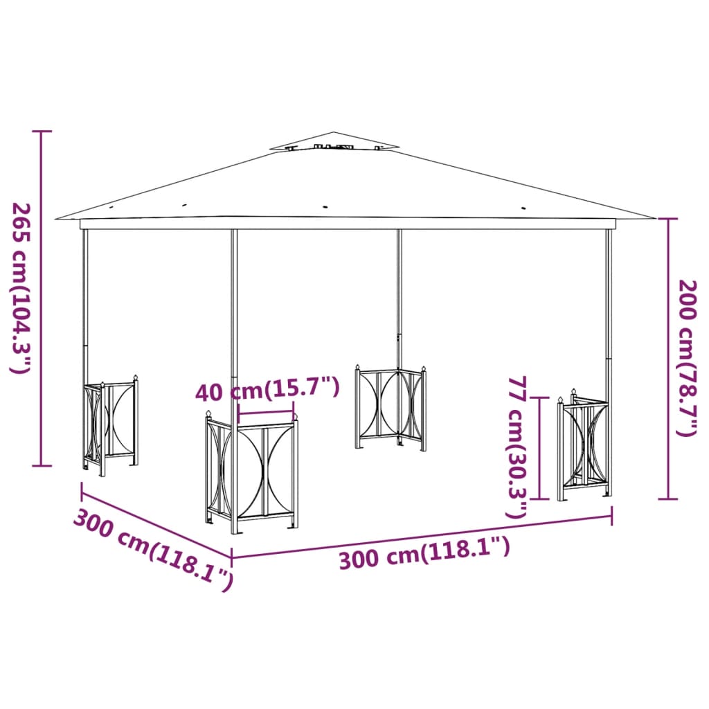 vidaXL Altán s bočními stěnami a dvojitou střechou 3 x 3 m taupe