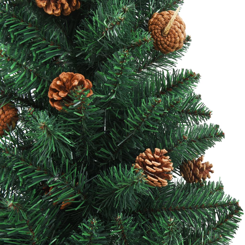 vidaXL Úzký vánoční stromek s LED a sadou koulí zelený 210 cm PVC