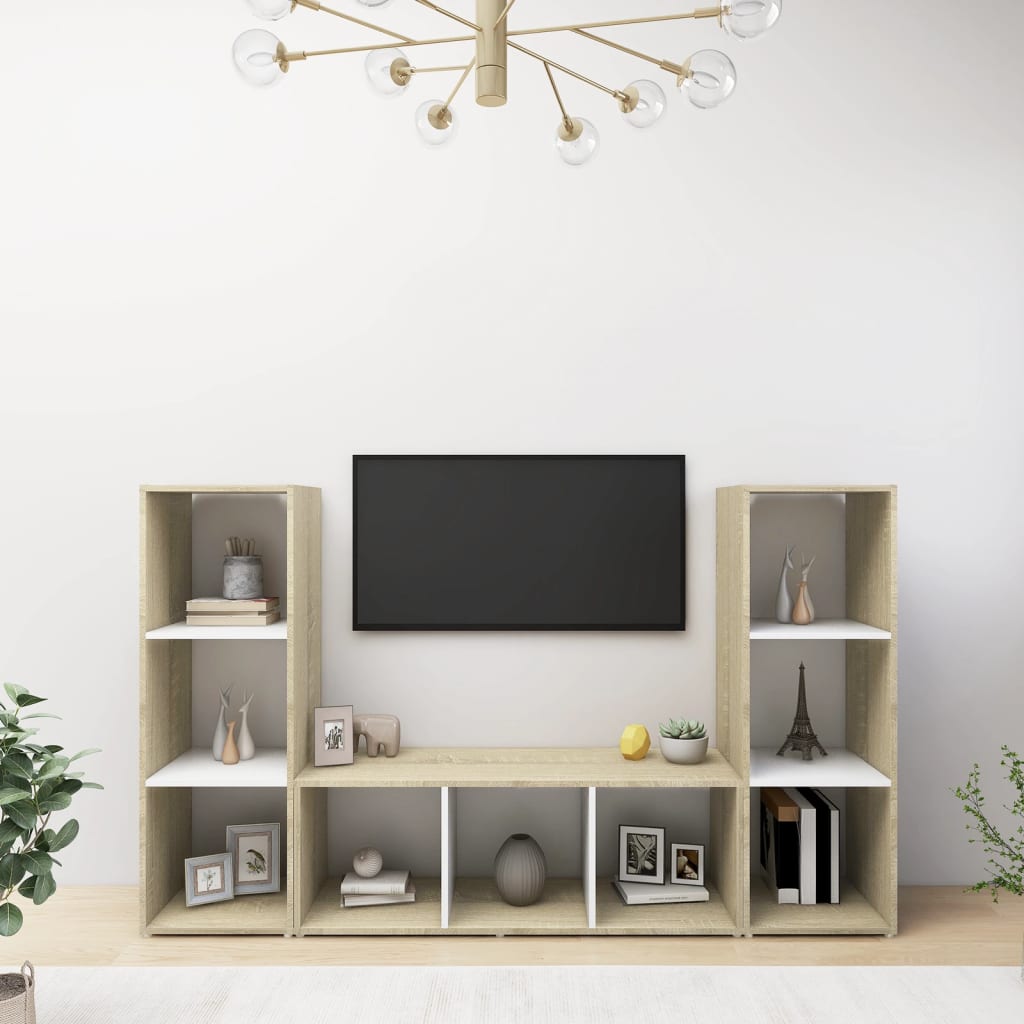 vidaXL TV skříňky 3 ks bílé a dub sonoma 107x35x37 cm kompozitní dřevo