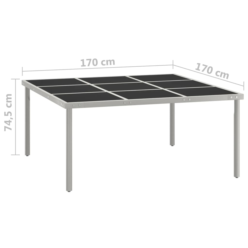 vidaXL Zahradní jídelní stůl 170 x 170 x 74,5 cm sklo a ocel