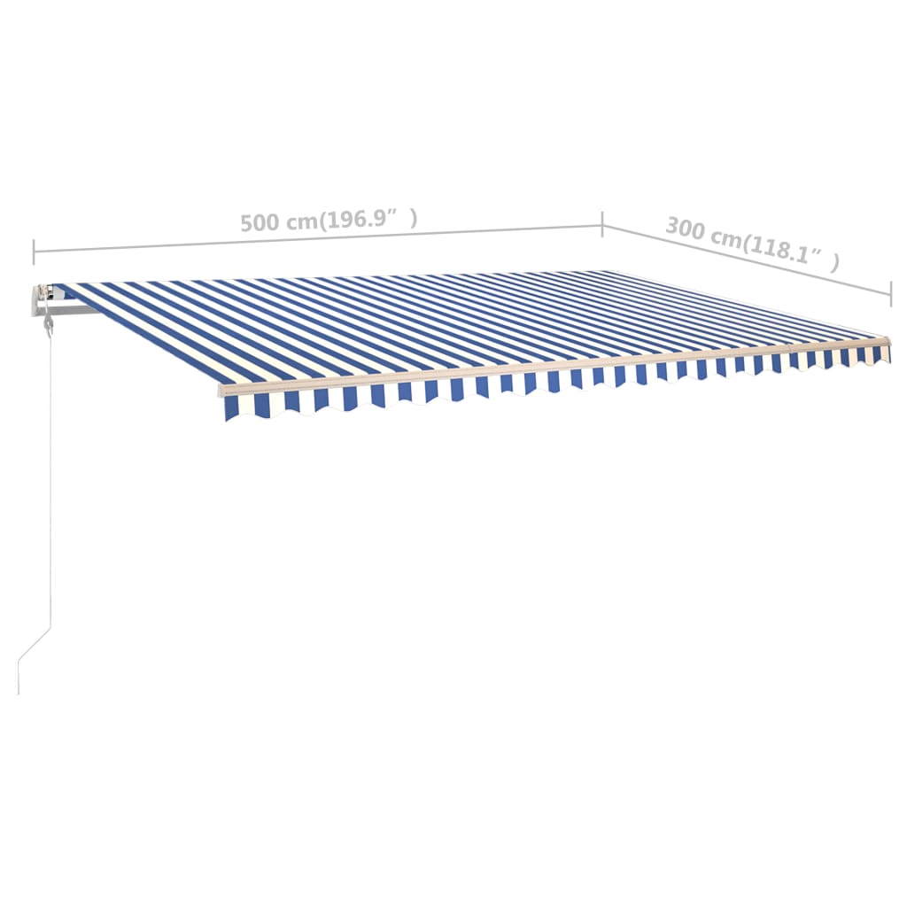 vidaXL Ručně zatahovací markýza se sloupky 5 x 3 m modrobílá
