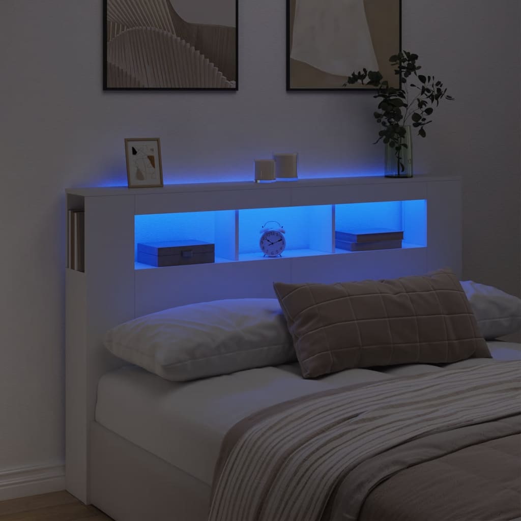 vidaXL Čelo postele s LED bílé 160 x 18,5 x 103,5 cm kompozitní dřevo