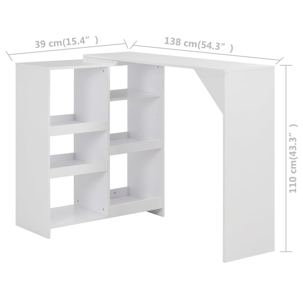 vidaXL Barový stůl s pohyblivým regálem bílý 138 x 39 x 110 cm