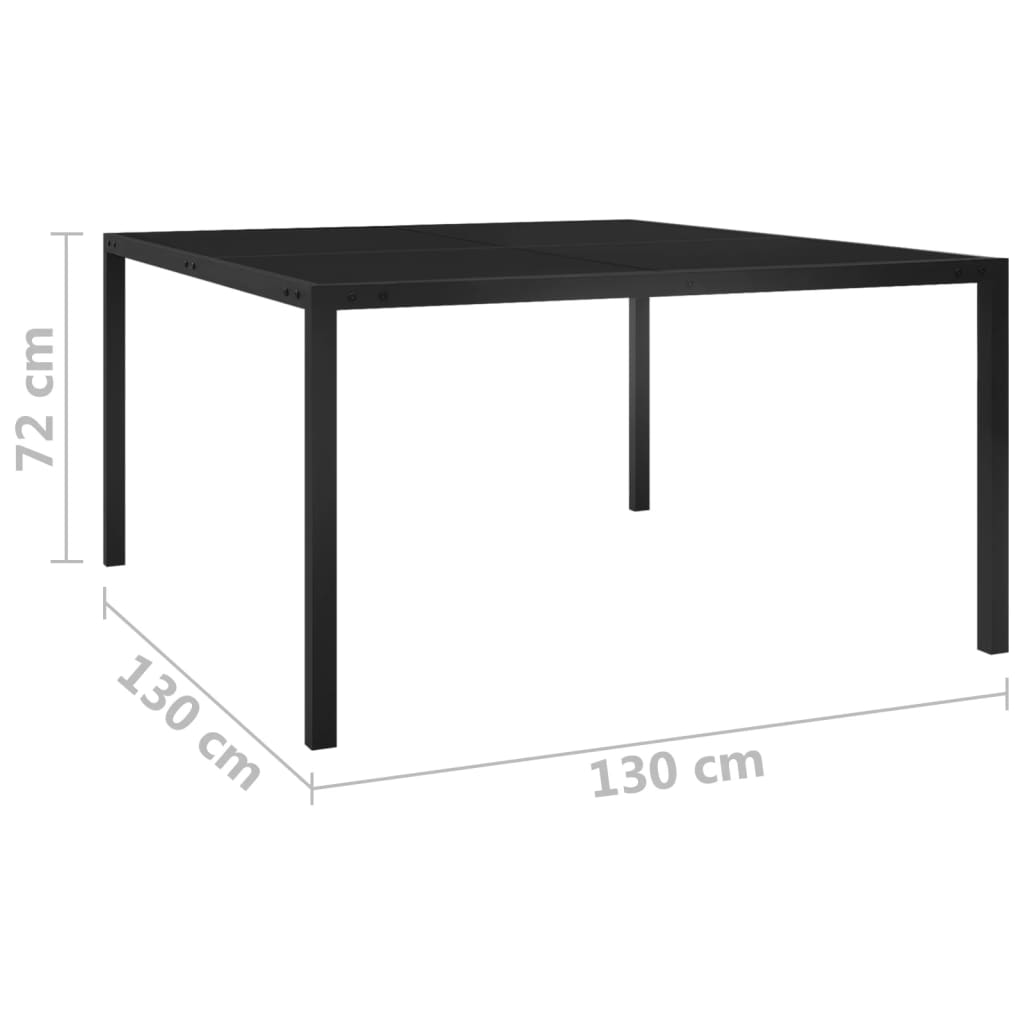 vidaXL Zahradní stůl 130 x 130 x 72 cm černý ocel a sklo