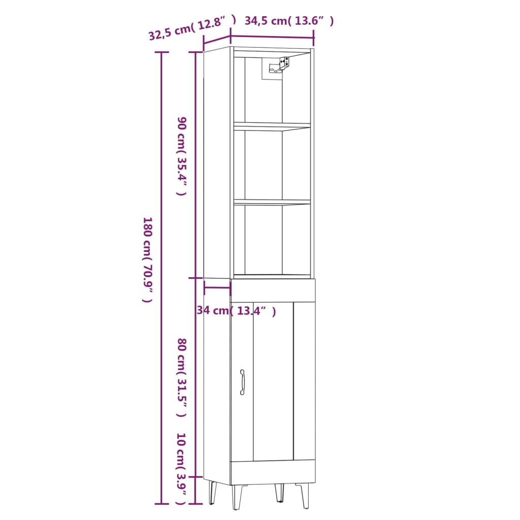 vidaXL Skříň highboard bílá 34,5 x 34 x 180 cm kompozitní dřevo