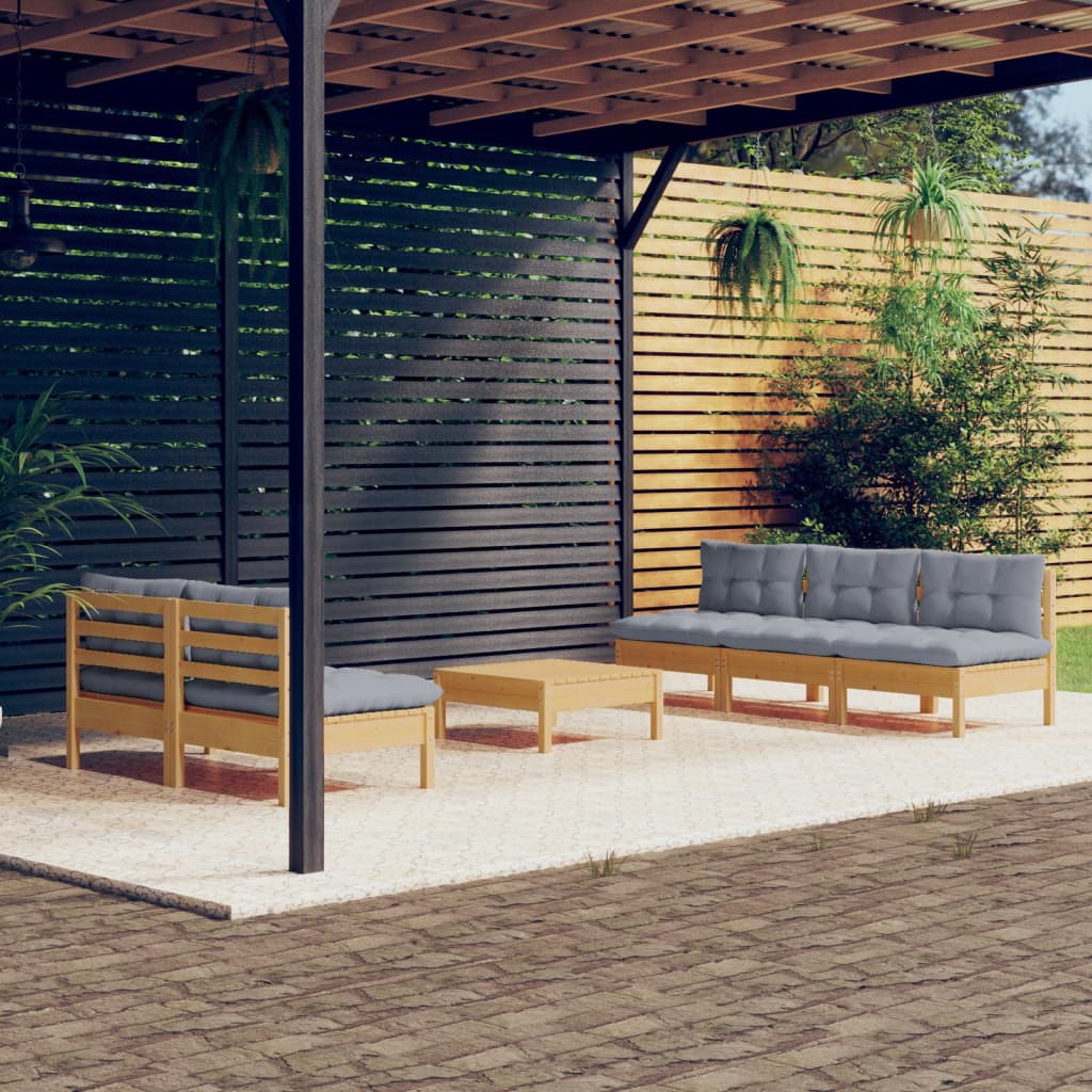 vidaXL 6dílná zahradní sedací souprava s šedými poduškami borovice