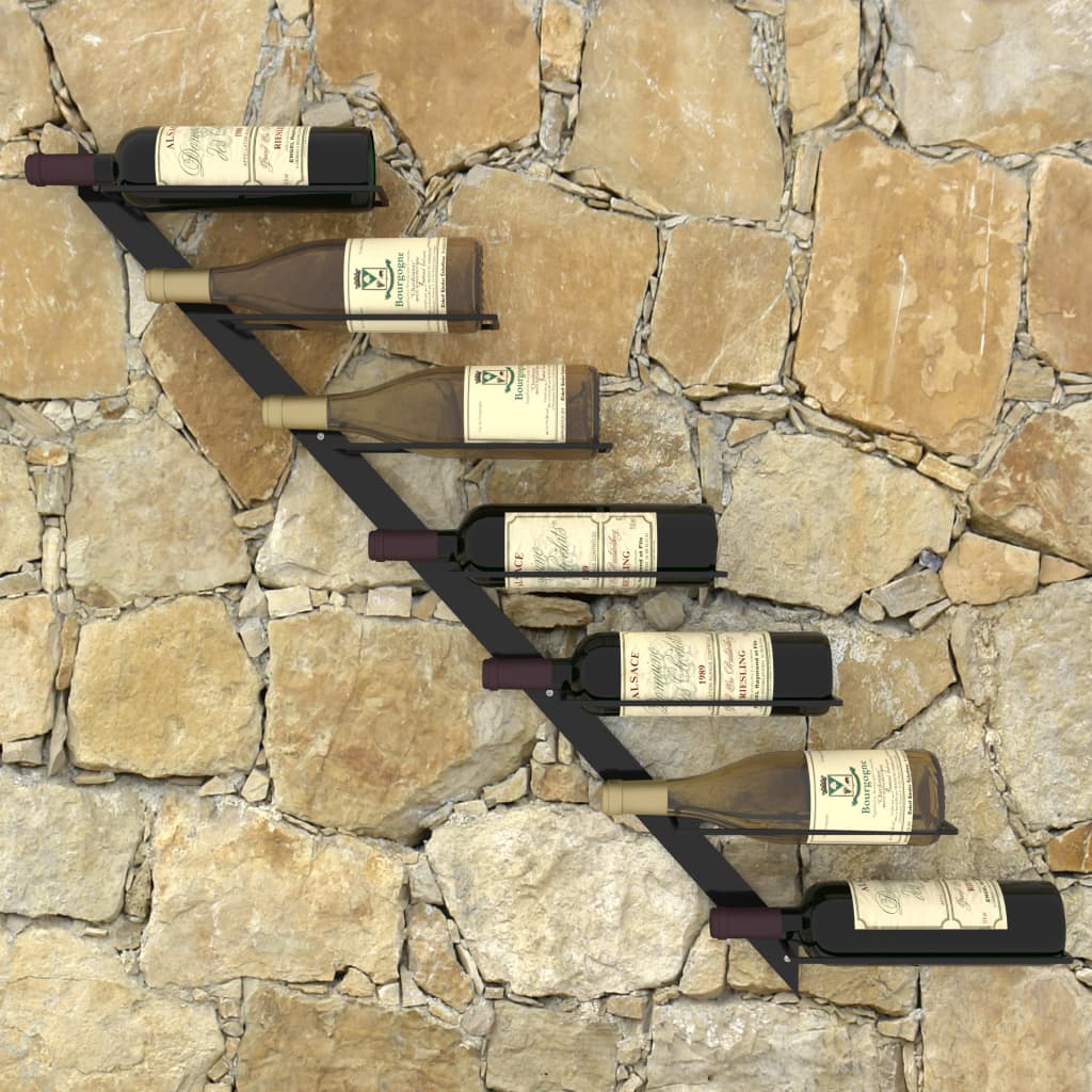 vidaXL Nástěnný stojan na víno na 7 lahví černý kov