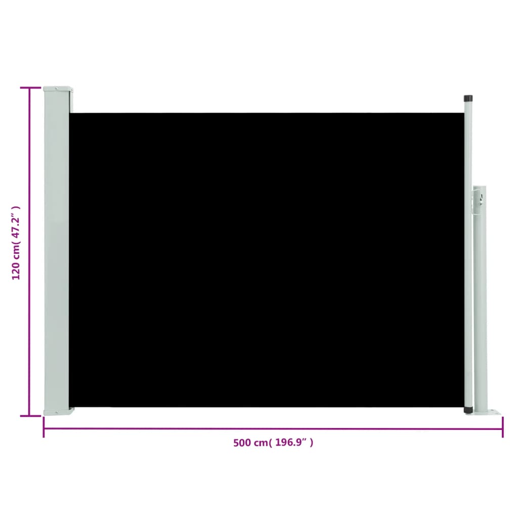 vidaXL Zatahovací boční markýza 117 x 500 cm černá