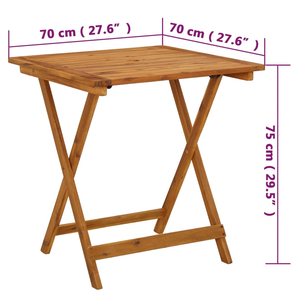 vidaXL Skládací zahradní stůl 70 x 70 x 75 cm masivní akáciové dřevo