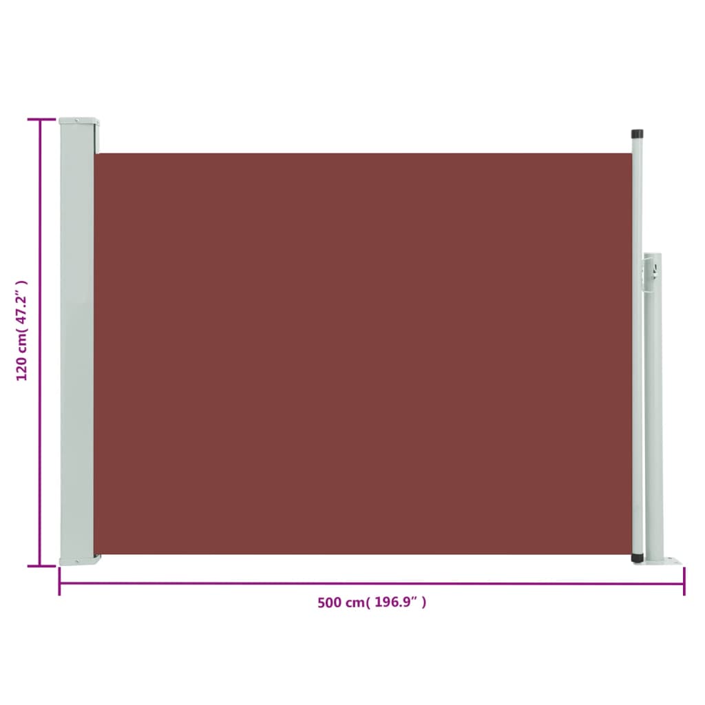 vidaXL Zatahovací boční markýza/zástěna na terasu 120 x 500 cm hnědá