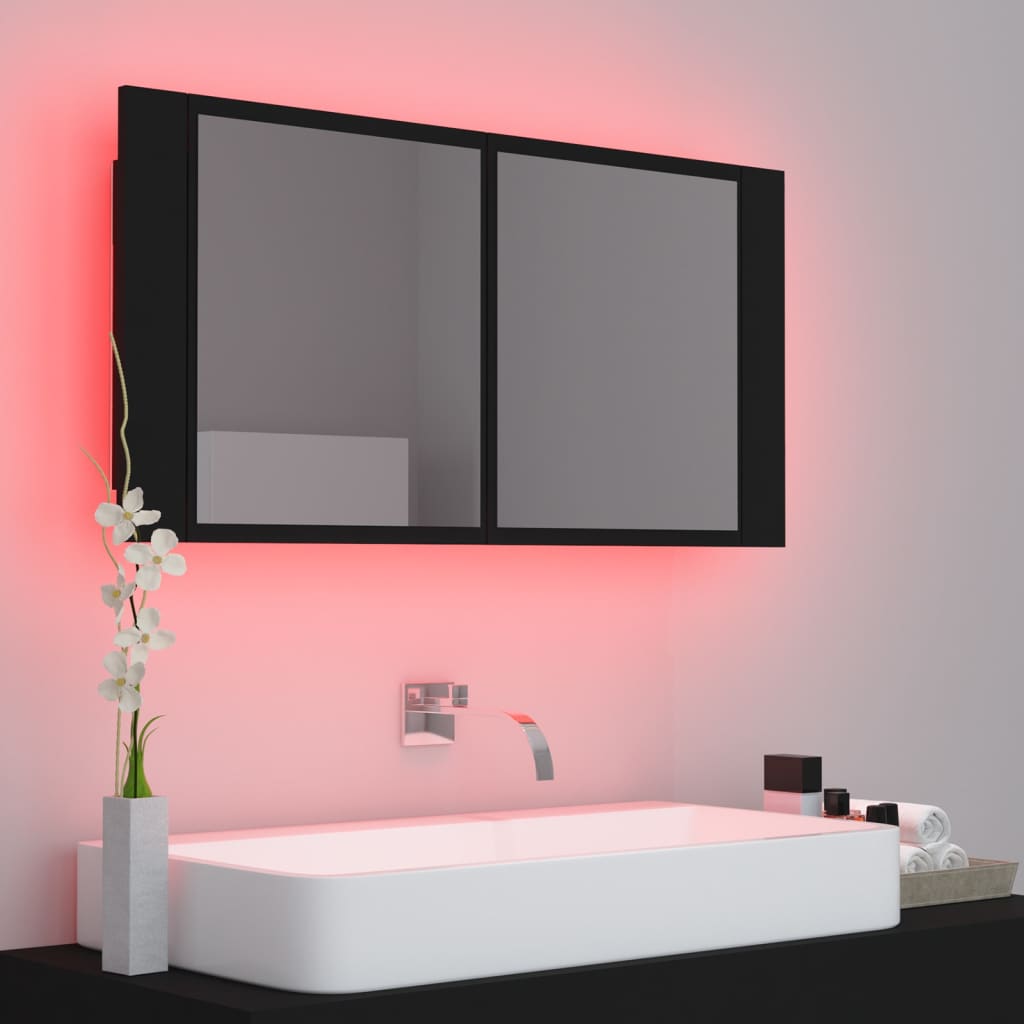 vidaXL LED koupelnová skříňka se zrcadlem černá 90 x 12 x 45 cm akryl