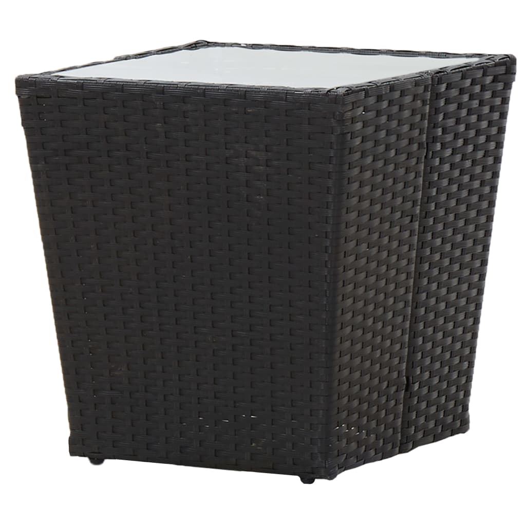 vidaXL Čajový stolek černý 41,5 x 41,5 x 43 cm polyratan tvrzené sklo