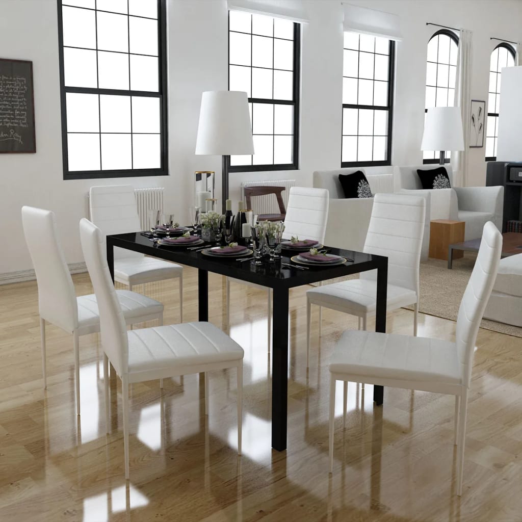 vidaXL Sedmidílný jídelní set se stolem černá a bílá