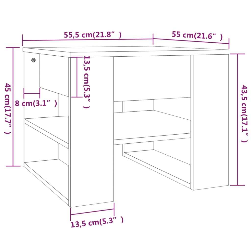 vidaXL Konferenční stolek šedý sonoma 55,5x55x45 cm kompozitní dřevo