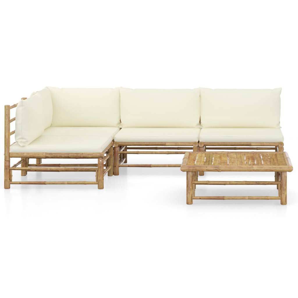 vidaXL 5dílná zahradní sedací souprava + krémově bílé podušky bambus