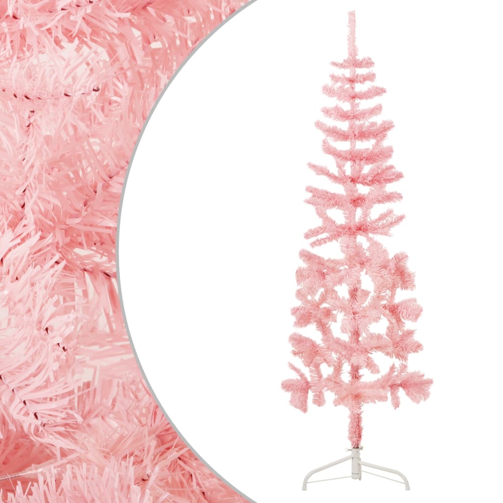vidaXL Úzký umělý poloviční vánoční stromek se stojanem růžový 180 cm