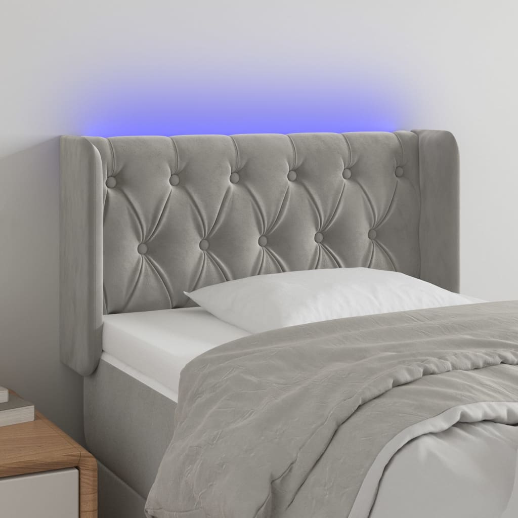 vidaXL Čelo postele s LED světle šedé 83 x 16 x 78/88 cm samet