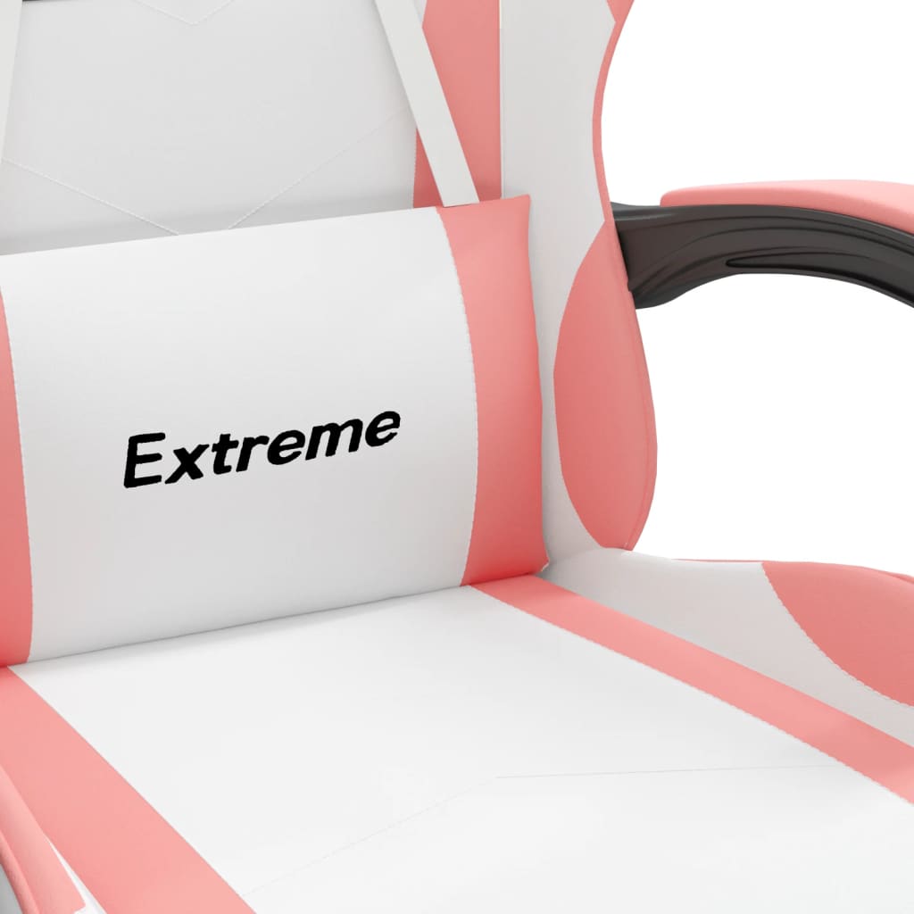 vidaXL Herní židle s podnožkou bílá a růžová umělá kůže
