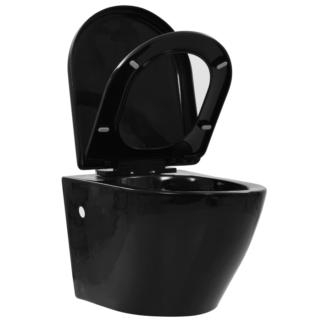 vidaXL Závěsné WC bez okraje keramické černé