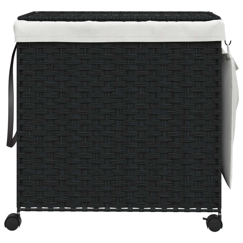 vidaXL Koš na prádlo s kolečky černý 60 x 35 x 60,5 cm ratan