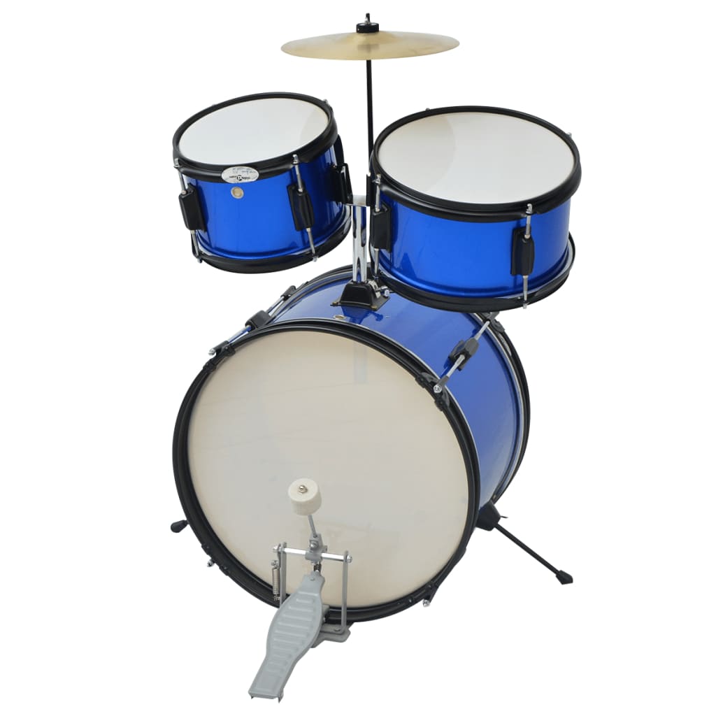 vidaXL Kompletní souprava bicích, ocel s práškovým lakem modrá, pro děti