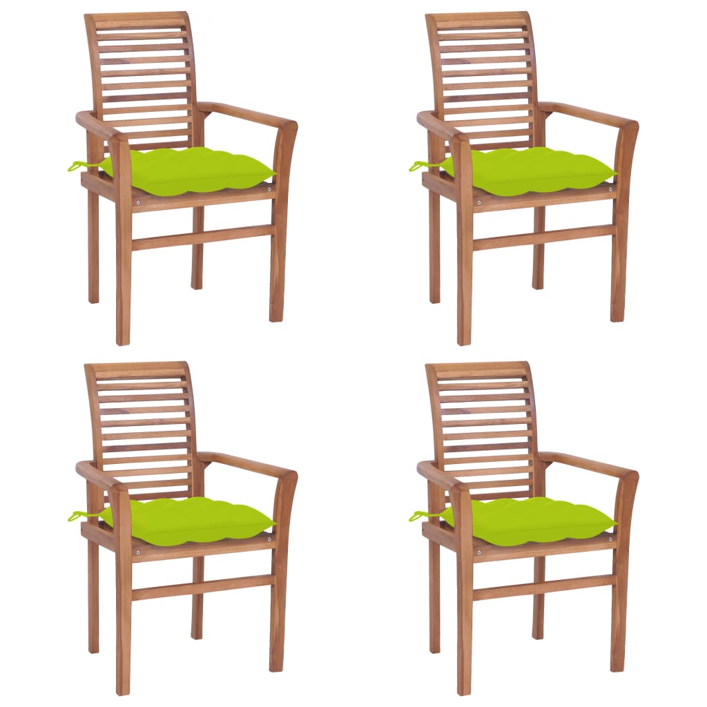 vidaXL Jídelní židle 4 ks jasně zelené podušky masivní teak