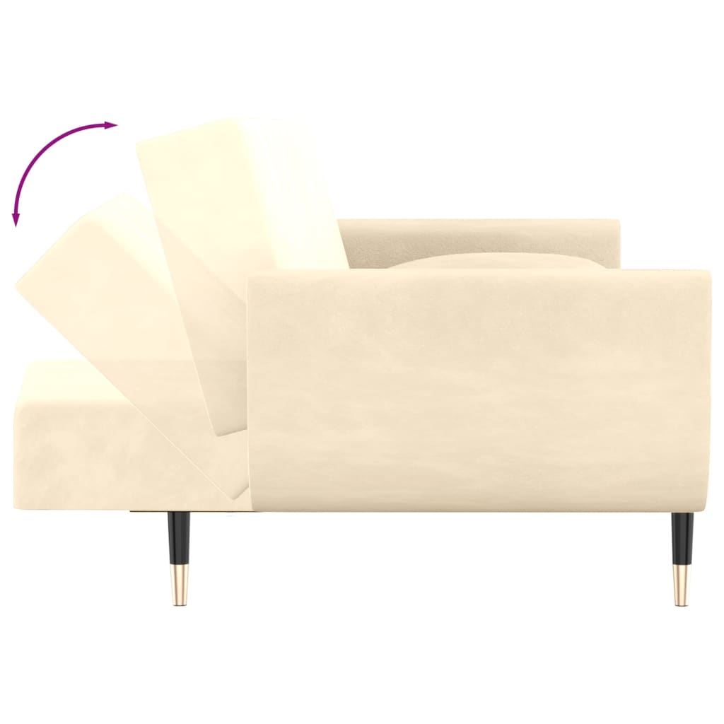 vidaXL 2místná rozkládací pohovka+stolička a 2 polštáře krémová samet
