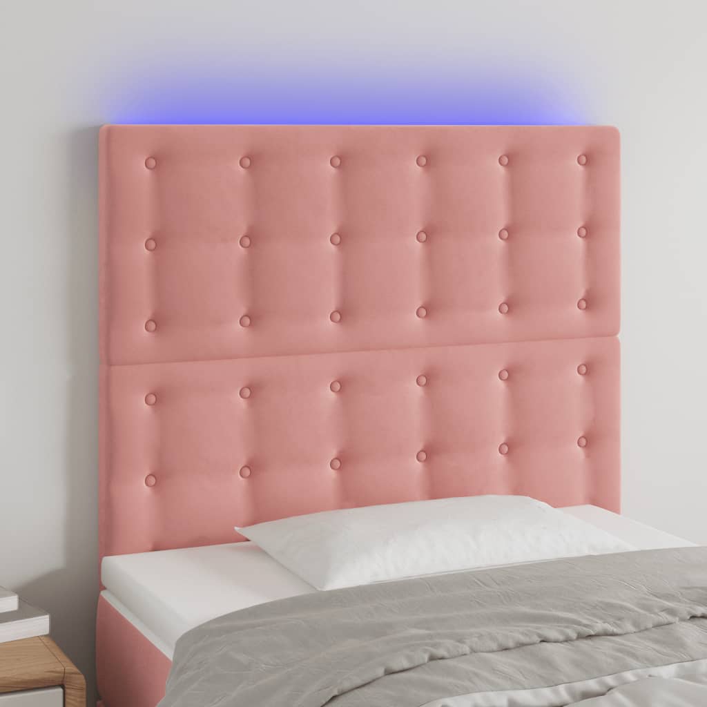 vidaXL Čelo postele s LED růžové 100x5x118/128 cm samet