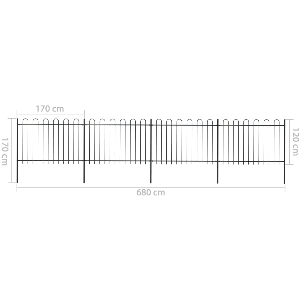 vidaXL Zahradní plot s obloučky ocelový 6,8 x 1,2 m černý