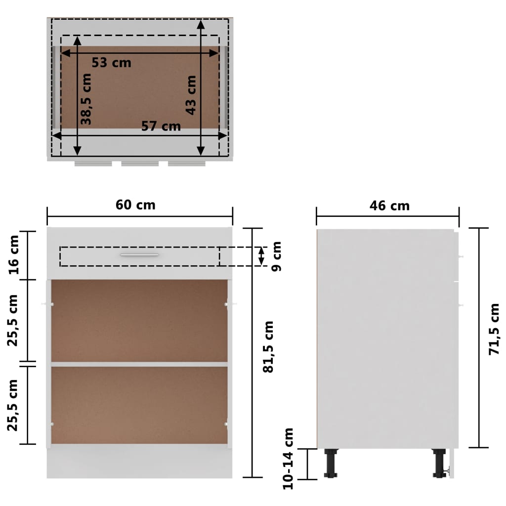 vidaXL Spodní skříňka se zásuvkou bílá 60 x 46 x 81,5 cm dřevotříska